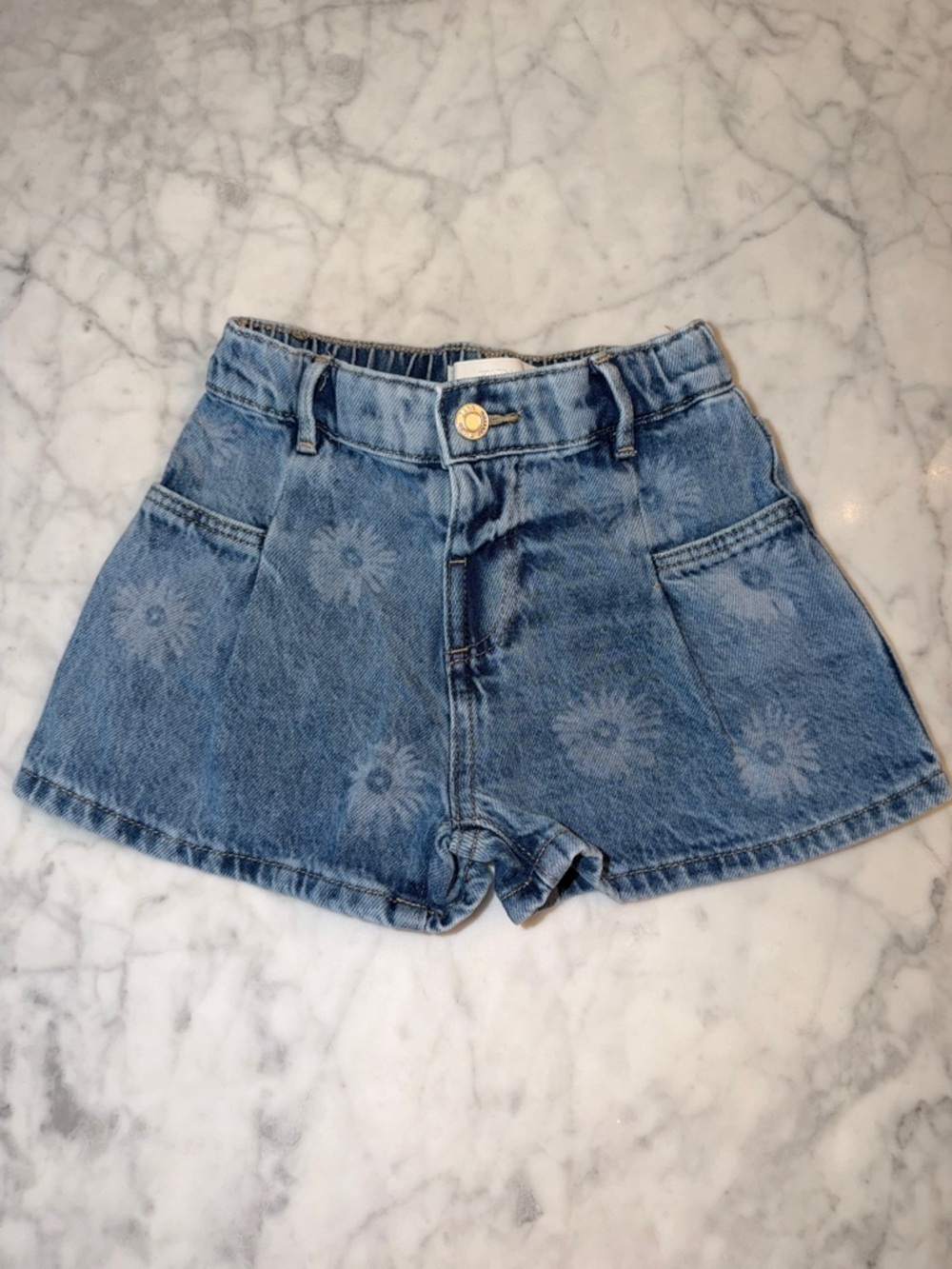 Zara Blue Daisy-Print High Waist Jean Shorts 4Y
